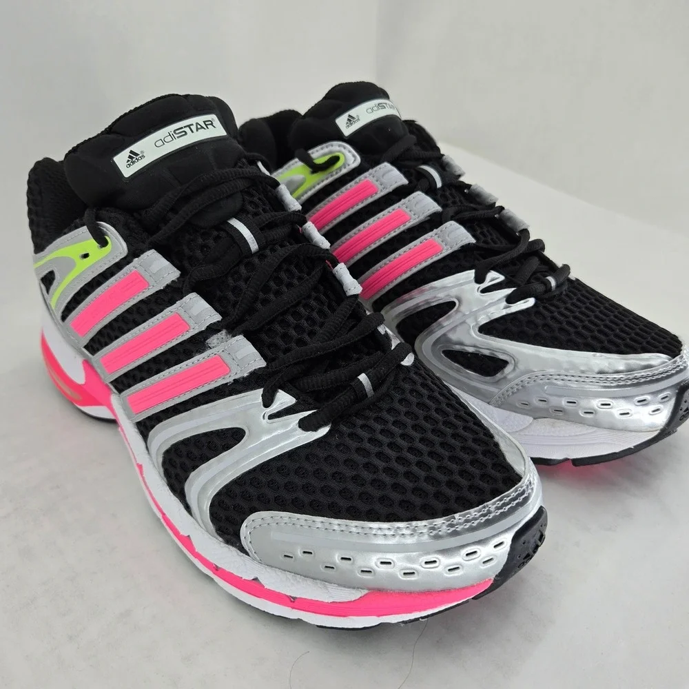 Adidas Adistar Control 5 Mens 10.5 Running Shoes Black Silver Pink JS0041 NEW